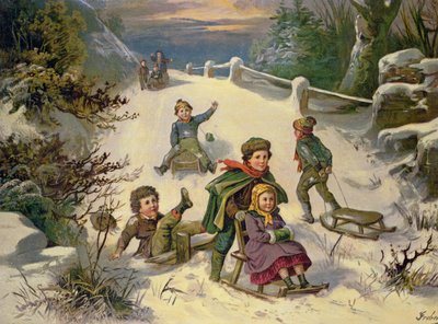 Sledging and Snowballing, 19th Century by Greben